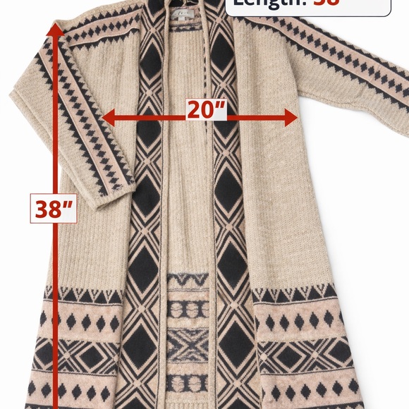 Lucky Brand Cardigan Sweater Womens M Aztec Tribal Open Front Long Boho Western - Picture 3 of 16